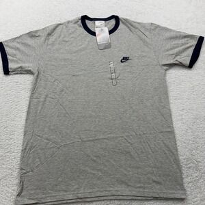 NWT Vintage Nike Active Ringer T Shirt Gray Blue Mens Size L Embroidered Logo